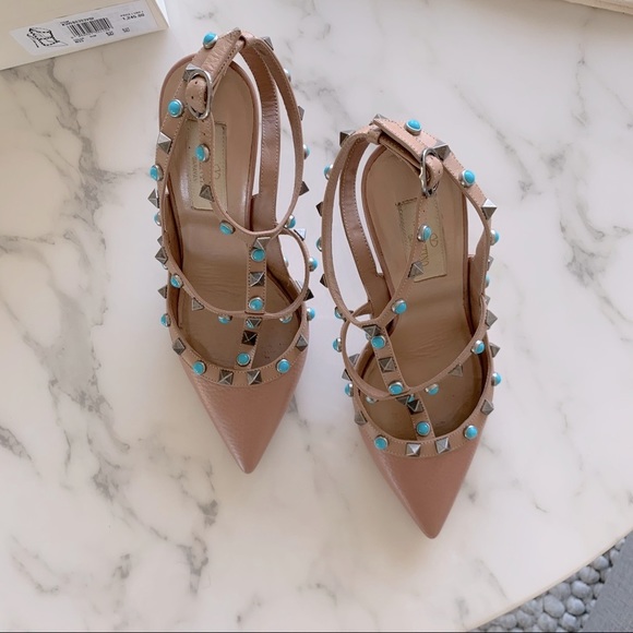 Valentino Shoes - Valentino Rolling Rockstud Turquoise Stone Pumps
